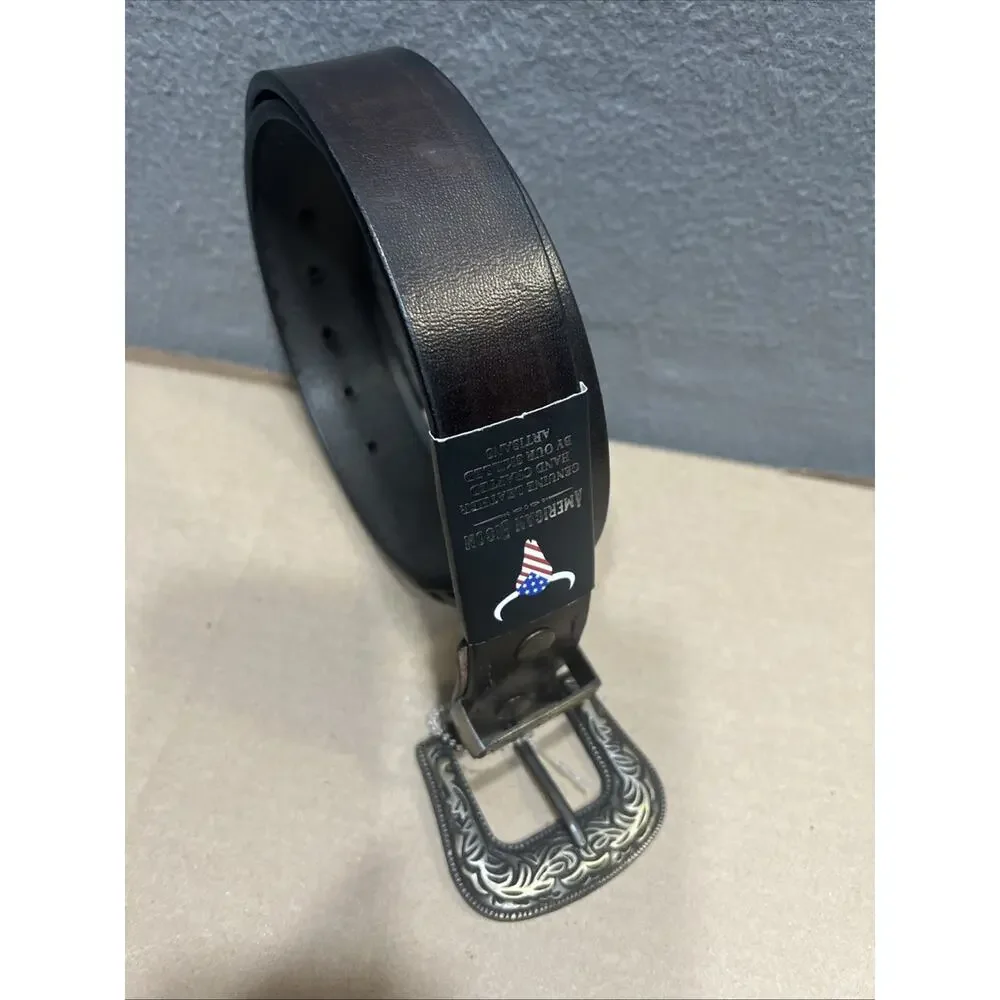 American Bison Mens Size Medium 38-40L Brown Tooled Leather Western Cowboy Belt